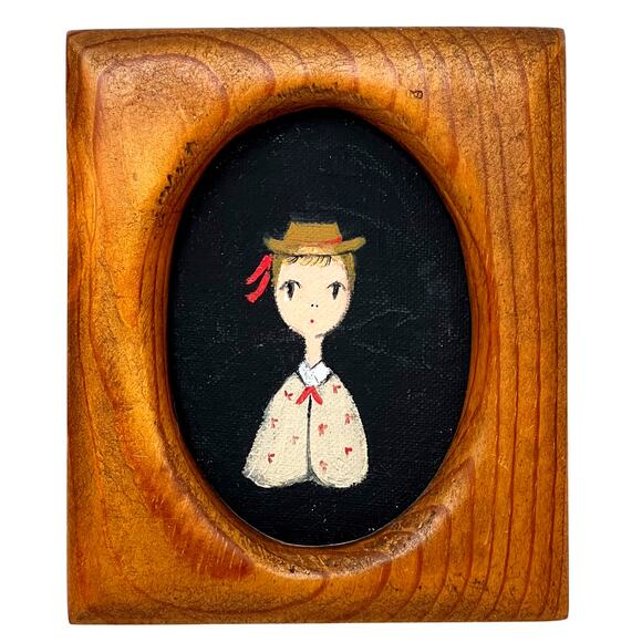 Vintage Folk Art Portraits - Set Of 3 Hand-Painted Oval Wood Plaques 1950's–60's - Picture 5 of 10